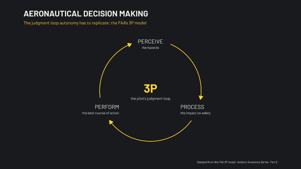 FAA 3P aeronautical decision making loop: Perceive, Process, Perform